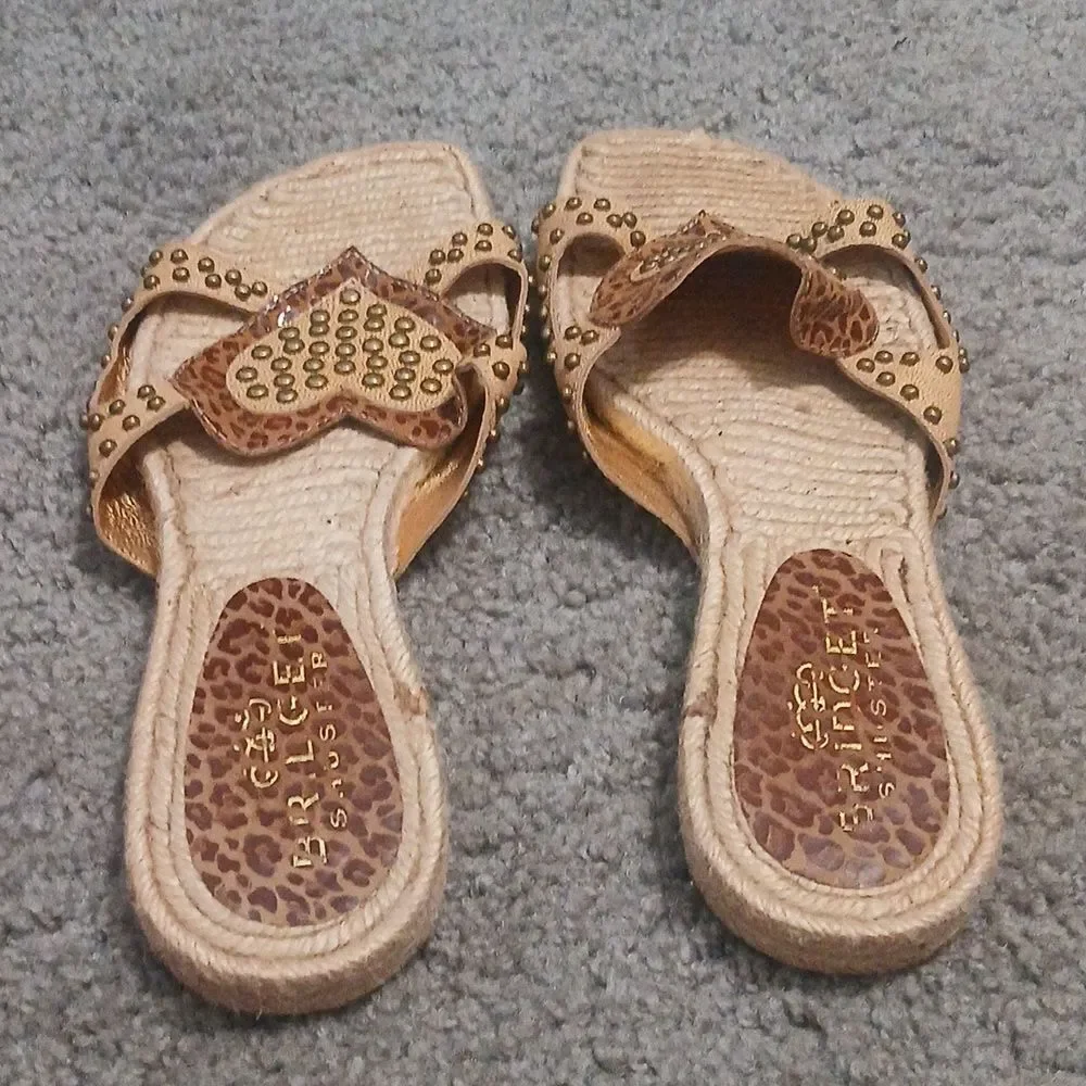Bridget Shuster  tan cheetah heart slides sandals  Sz 8 EUC - Picture 5 of 11
